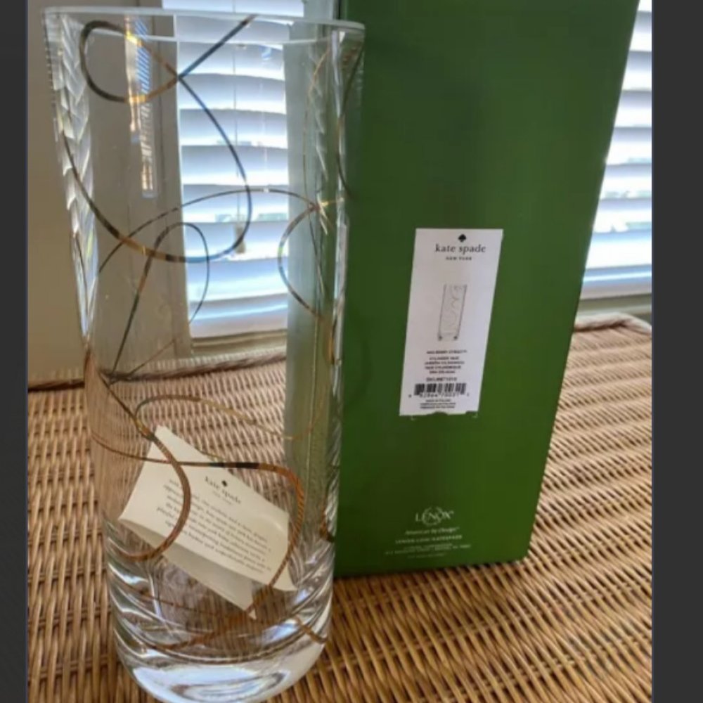 Kate Spade Mulberry Street Vase clear gold ribbon nwt - Picture 3 of 5